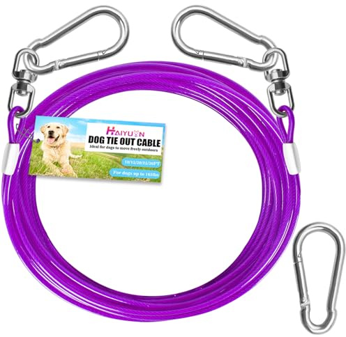 HaiYUAN Cable de amarre para perro, cadena de perro resistente para patio, correa y correa para exteriores, azul/morado/verde/rosa, 10/15/20/30 pies, correa para perros exteriores
