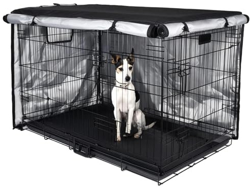 91,4 cm Hundekäfig-Abdeckung mit Doppeltüreingang, strapazierfähiges, wasserdichtes Oxford-Gewebe, belüfteter Haustierkäfig-Sichtschutz für Komfort