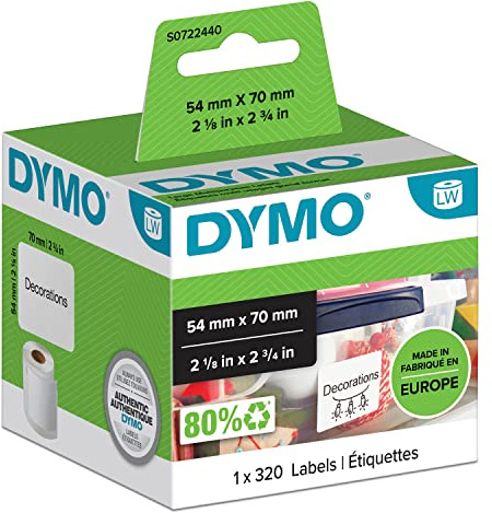 DYMO Original LabelWriter Mehrzwecketiketten | 54 mm x 70 mm | Rolle mit 320 leicht ablösbaren Etiketten | selbstklebend | für LabelWriter Etikettendrucker und Beschriftungsgerät (Packung mit 6)