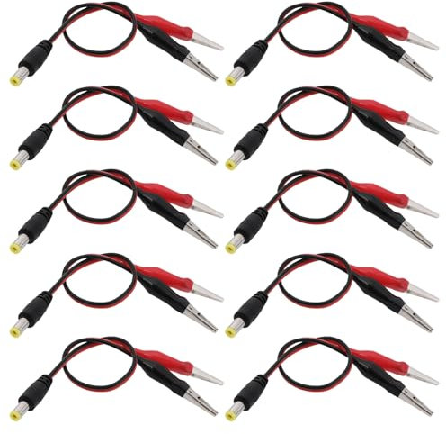 eMagTech 10 Pinzas de Cocodrilo Dobles A Conector Macho de 5,5 X 2,1 Mm de 25 Cm para Sistema de CCTV de Tira de Luz LED.