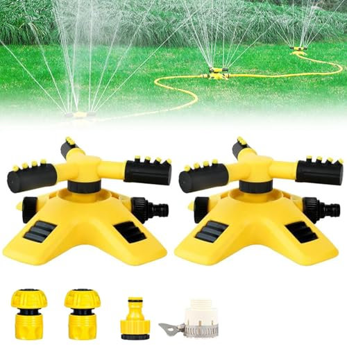 Garden Sprinkler, 360° Adjustable Rotary Sprinklers for Lawns, Large-Area Base-Mounted Sprinkler with 3 Spray Arms, Automatic Water Sprinkler for Lawn, Garden, and Kids' Play (2 PCS)