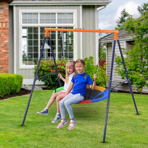 Schaukelgestell mit Babywanne 114 cm, Gartenschaukel, Schaukel für den Außenbereich, mit 1 Sitz, Belastung 150 kg, robuster Metallrahmen in A und verstellbarem Seil