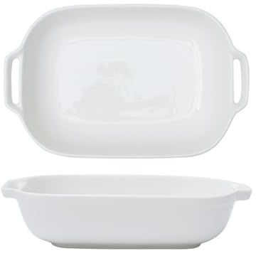 Auflaufform Keramik, Rechteckig Lasagneform, Kleine Backform Für Fritteuse, Keramik Backformen Mit Griffen, Backofen Und Mikrowellen Sicher, Weiß (580ML)