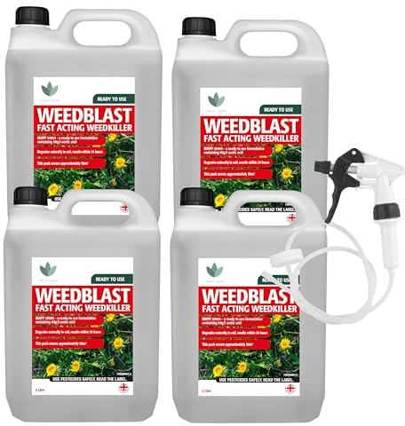 Weedblast Fast Acting Weedkiller 4 x 5 Litre with Long Hose Trigger (Ready to use), See Results Within 24 hours