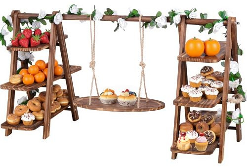 Cupcake-Ständer aus Holz mit 3 Etagen und klappbarem Ständer - Holz Dessert Display, Cupcake Swing Ständer, Charcuterie Board, Serviertablett, Rustikale Holz Lebensmittel Display für Partys