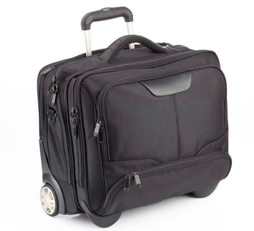 Lemasi Notebooktasche mit Trolley – große Business-Rolltasche für 17 Zoll Laptop, Abnehmbarer Gurt, Schultertasche, 45x36x25 cm, für Büro & Reisen (Nylon schwarz)