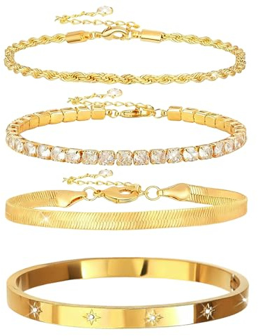 Guidre 4 st gyllene boho armband set kvinnor – stapelbara vintagearmband, indiskt armbandsset, gyllene armband för bröllop/fest, armsmycken för kvinnor bröllopsfest (armband)