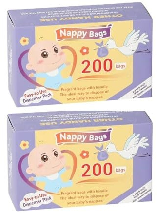 400 Disposable Nappy Bags – 100% Biodegradable Fragranced Nappy Sacks | Baby Diaper Disposal Bags | Eco-Friendly Sanitary Potty Bag | Poo Bags Dogs With Tie Handles, Cat, Dog Litter Bag