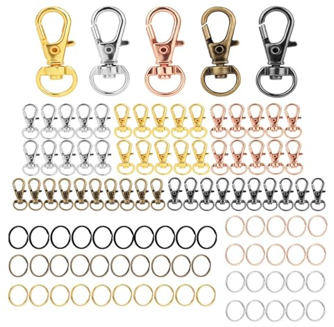 100 Teiliges Schlüsselanhänger Set, 50 Schlüsselring 50 Karabinerhaken mit Drehgelenk für Bastelarbeiten DIY Handtasche, Schmuck (5 Farbe)