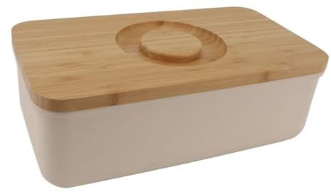 Jeffergarden Beurrier de Grande capacité avec Couvercle en Bois, Boîte à Pain en Plastique Scellée, Planche à Découper Amovible pour Comptoir de Cuisine (Beige)