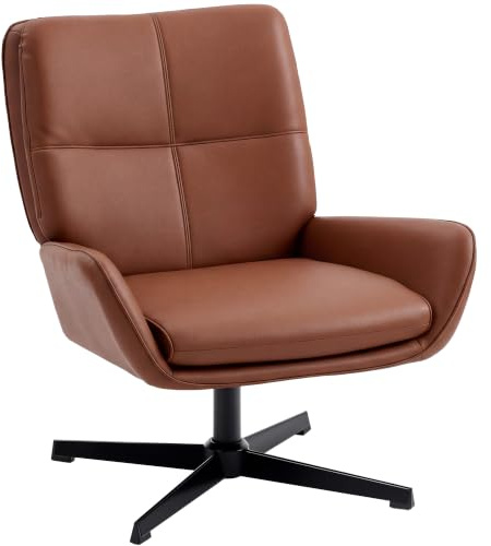 HOMCOM Drehsessel, PU-gepolstert mit Armlehnen, Braun | Wohnzimmersessel, Lesesessel, gepolsterter Sitz, Metallbeine, für Wohnzimmer, Schlafzimmer