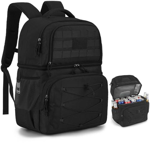 TONRUYN Kühlrucksack mit Doppeldecker Taktischer Kühltasche Rucksack Herren Klein Isoliert Auslaufsicherer Rucksack mit Kühlfach Leichter für Strand, Picknick, Camping, Mittagessen, Wandern, Schwarz