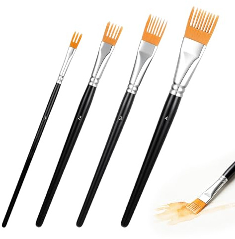 4 Teiliges Kammpinsel, Grainer Pinsel Set, Kamm Professionelle Künstlerpinsel, Hölzerne Flachkamm Pinsel, Grainerpinsel für Acryl, Öl und Aquarellmalerei zum Handwerksmalereien Zeichnen Färbebereich