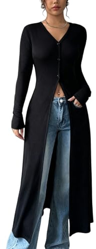 Agiyenna Cardigan Lungo da Donna con Bottoni Maniche Lunghe Scollo a V Cardigan Autunnale Giacca Leggera Elegante Taglio Slim Monocolore Giacca da Outdoor per il Tempo Libero