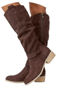 ORANDESIGNE Stivali Western Estivi da Donna Alla Caviglia Motivo Traforato Stivali da Cowboy in Camoscio Boho chic