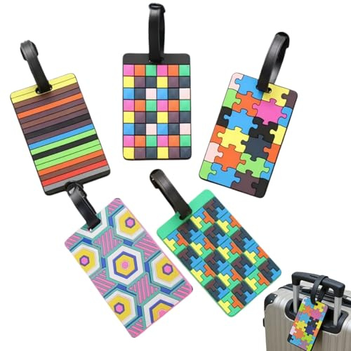 5 Stück Kofferanhänger für Flugreise, Wasserdichte Kofferanhänger mit Namensschild & Adressfeld, PVC Gepäckanhänger für Reisetaschen, Koffer und Rucksäcke, Bunte und Auffällige Kofferschilder Anhänger