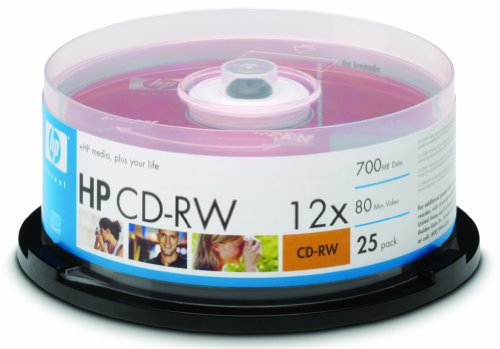 HP CD-RW 4x-12x Discos en Blanco (80 minutos/700 MB) – Caja para Tartas de 25 Discos