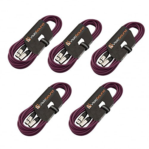 Male to Female XLR Mic Lead Balanced Microphone Cable 5 Pack (Purple, 6m) | 5 x Noiseless OFC Balanced Microphone, Signal, Audio, Patch Cable / 9 Colours
