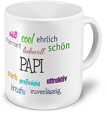 printplanet XXL Jumbo-Namenstasse Papi - XXL Jumbotasse mit Design Positive Eigenschaften - Vatertag Geschenkidee, Namens-Tasse, Namens-Krug, Becher, Mug