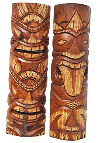 Lot de 2 masques Tiki 50 cm style hawaïen Lot de 2 masques muraux en bois Motif île de Pâques