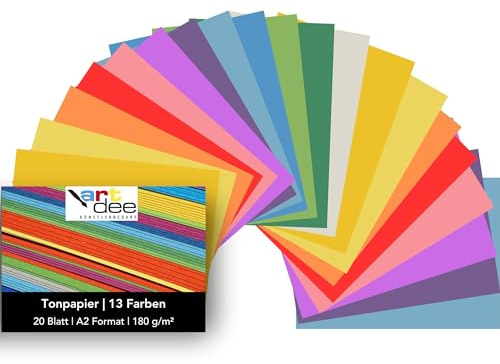 artdee® Bastelkarton bunt in 13 verschiedenen Frühlingsfarben 180 g/m² – Bastelpapier Set (20 Blatt gemischt in DIN A2) – Buntes Papier zum Basteln – Tonpapier bunt