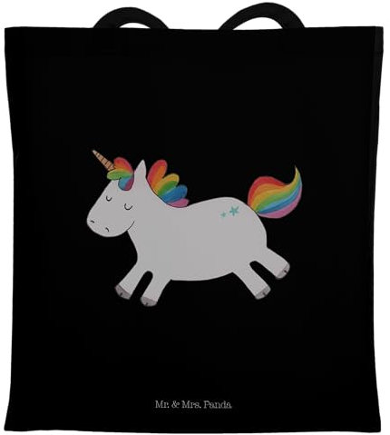 Mr. & Mrs. Panda Tasche Einhorn Happy - Geschenk, Lebensfreude, Einhörner, Strandtasche, Unicorn, Spaß, Beutel, Fröhlich, Jutebeutel, Lachen, Shopper, Shopping