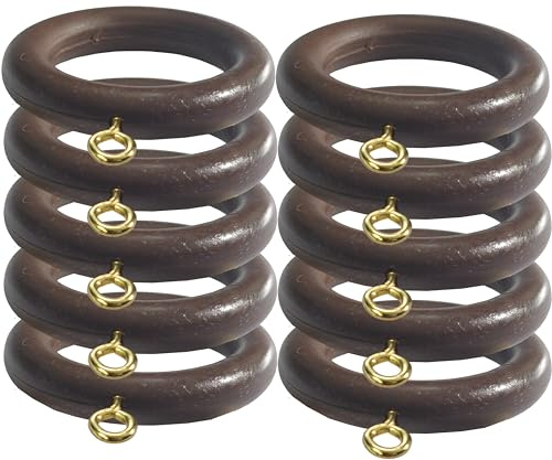 Anillos de cortina de nogal de 28 mm x 45 mm, anillos de barra de cortina, con ojal para barra de 22 mm, hechos de nailon (paquete de 10)