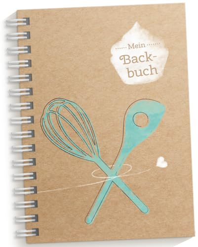 Kipitan Kreatives DIY Backbuch für Backrezepte, Türkis, DIN A5 | Zum reinschreiben, ausfüllen und wieder backen, für 33 Rezepte (70 Seiten), Ringbindung mit Register & Inhaltesverzeichnis