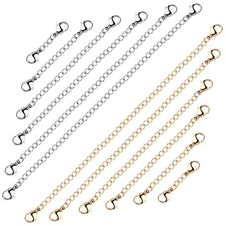 12Pcs Extensor de Collar, Acero Inoxidable Cadena de Extensión de Pulsera Antioxidante, Sin Decoloración Cadenas de Extensoras para Hacer Joyas de Bricolaje Collar Pulsera Tobillera, Oro y Plata
