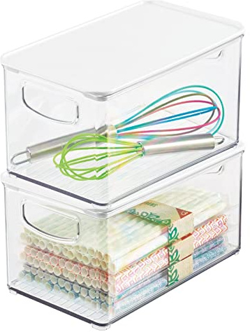 mDesign 2er-Set Kühlschrankbox – Kühlschrank Vorratsdose abnehmbarem Deckel und Griffen – lebensmittelechte Aufbewahrungsbox aus Kunststoff für Küche und Speisekammer – durchsichtig/weiß