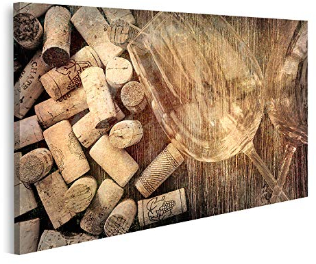 islandburner Tableau sur toile Détail des verres à vin et des bouchons filtrés dans un style ancien vintage Cadre Affiche Poster Murale Tableaux