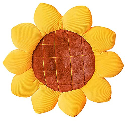 Aodafei Gelbe Sonnenblumenplüschkissen - Blumenform für Kinderzimmer, Φ40 cm