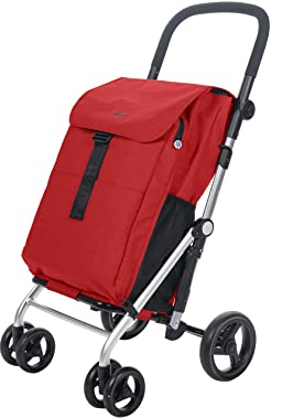 Carlett - Einkaufswagen, Faltbarer Supermarkt-Trolley, mit 4 regenfesten Rädern und einem großen Fassungsvermögen von 32kg, Haupttasche 64L, Thermotasche 10,5L und Hecktasche - Farbe Rot