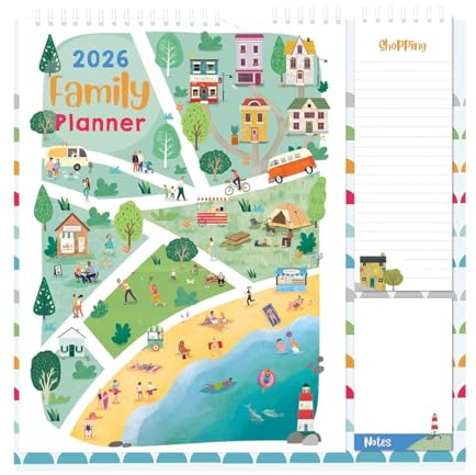 1ABOVE 2026 Family Organiser Calendar Wall Planner With Memo Pad & Shopping List, Monthly Five Columns - TOWN