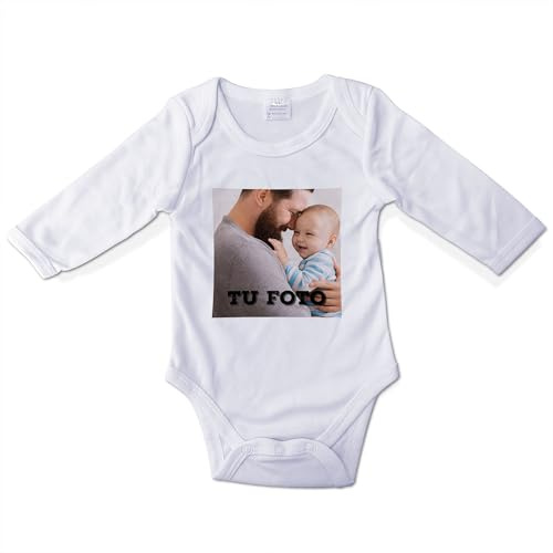 LolaPix Body Bebe Personalizado con Foto. Bodys Personalizados para Bebes. Regalos Personalizados para bebés. Body Personalizado Bebé Varias Tallas. Manga Larga. Talla 0-3 meses
