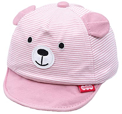 Baby Baseball Cap 3-12 Monaten Baseballmütze Baumwolle Babymütze Schirmmütze Schiebermütze schnell-trocknend Baseball Kappen Anti-UV Sport Cap Sonnenhut Sommerhut für Baby Jungen Mädchen (Bär Rosa)