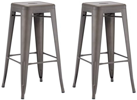 Duhome Barhocker Eisen Barstühle 2er Set, Sitzhöhe 76cm Tresenhocker, Stapelbar Metall Bistrohocker mit Fußstütze im Industry Design, Metallic Braun