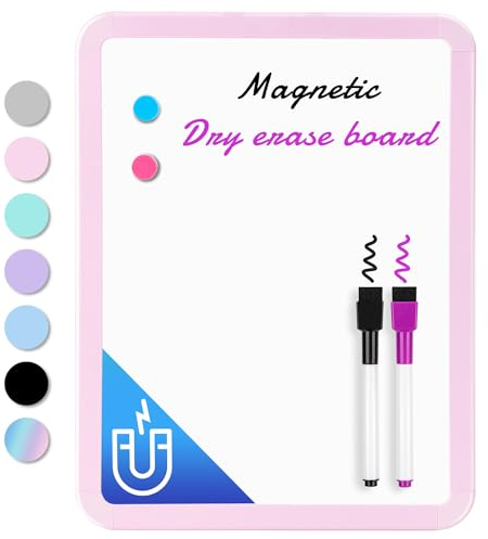 VUSIGN Magnettafel A4 mit Whiteboard Stiften & Zubehör – Magnetisches Whiteboard Klein für Zuhause, Schule & Büro – Trocken abwischbar mit Magneten, Klebepads & Stift mit Schwamm, Rosa