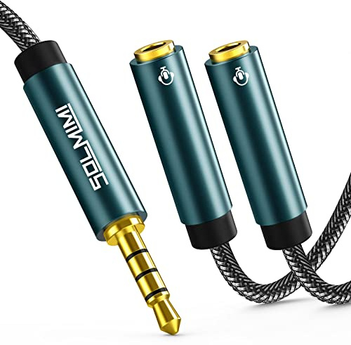 SOLMIMI TRRS Klinke Verteiler 3.5mm Stereo Audio Y Kabel 4 Pole Klinkenstecker auf 2 X 4 Pole Buchse Headset Splitter für Kopfhörer, Lautsprecher, Laptop, Smartphone, MP3 Player - 1.2 Meter