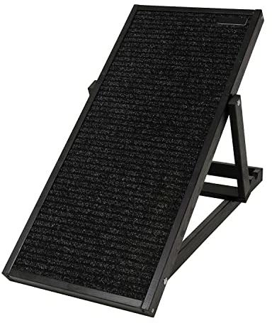 Anti-rutsch Hunderampe | Auffahrrampe für Hund und Katze | Hundetreppe für Bett oder Sofa | Hunderampe Auto klappbar aus Holz | Verstellbar autorampe für Hunde | Farbe: Schwarz