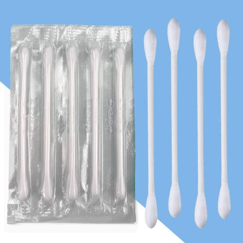 Cotton Swab Individually Wrapped, 200 Count Natural Cotton Buds, Double Tipped Cotton Tips for Ear, Beauty Care, Cleaning (White, Double Round End)