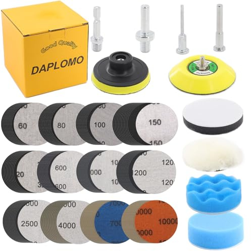 130pcs Sandpapers 3Inch Grit 60-10000 Wet Dry Sander Sheets w 1/8&1/4 Shank Backer Plate, M10 Backing Pad, Interface Pad Grinding Abrasive Sponge Sanding Disc for Wood Car Polishing Headlight Cleane