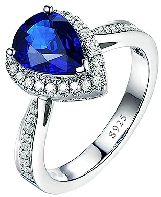 Homxi Sterlingsilber Ring Damen,Ringe Hochzeit 3 Zinken mit Wassertropfen Blau Zirkonia Ringe Verlobung Damen Silber Größe 48 (15.3)