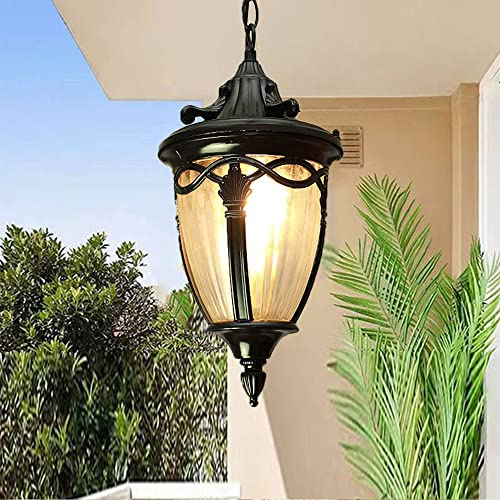 Deckenleuchte Aluminium Rustikale Außen/Innen Pendelleuchte Metall Schwarz Laterne IP44 Wasserdichter E27 Retro Industrie Hängelampe Gartenlampe Pendant Light für Haus Balkon Terrasse Balkon