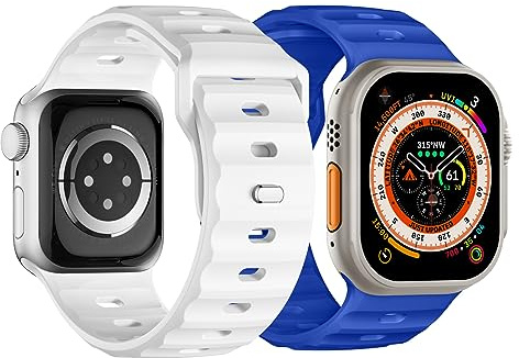 Suitisbest 2 Pack Sport Straps Compatible for Apple Watch Ultra/Ultra 2 Straps 49mm 45mm 44mm 42mm for Men, Soft Silicone Wristbands Replacement Strap for iWatch Ultra Series 9 8 7 6 5 4 3 2 1 SE