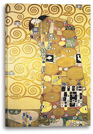 Printed Paintings Leinwandbild (30x40cm) Gustav Klimt: Die Umarmung (1909), Leinwand auf Keilrahmen gespannt und fertig zum Aufhängen, hochwertiger Kunstdruck aus deutscher Produktion