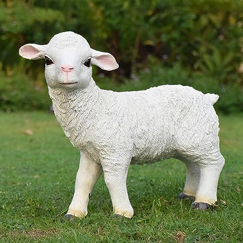 POCHY Schaf Deko Gartenfiguren, Lamm aus Kunstharz Wetterfeste Handbemalte Statue Tier Skulptur Ornamente für Terrasse Rasen Haus Hof,Lamb 4