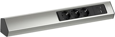 Bachmann Steckdosenleiste Casia 2, 3-Fach mit USB A/C, 2m Kabel, Mehrfachsteckdose für Wand- und Eckmontage in Küche und Büro, Edelstahl-Optik, 932.006 (verstellbare Abdeckung und Anti-Fingerprint)