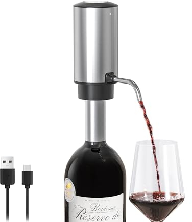 ELMWAY VinoLux Series Electric Wine Aerator Pourer by ELMWAY – Rechargeable Wine Dispenser, Enhances Flavor & Aroma with Smooth Pouring, for Home, Parties & Gift for Wine Lovers - Stainless Steel