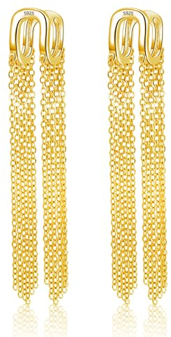 Lange Quasten Ohrhänger für Damen, Massives 925er Sterlingsilber Hypoallergen Baumelnde Ohrstecker Schmuck Geschenk für Hochzeit Geburtstag Jahrestag